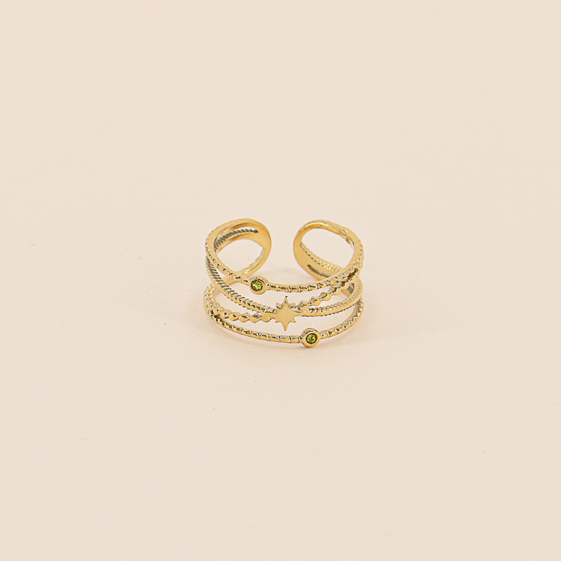 Bague voie lactée strass et étoile en acier EVELINA vert