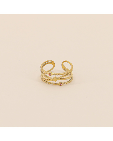 Bague voie lactée strass et étoile en acier EVELINA fushia