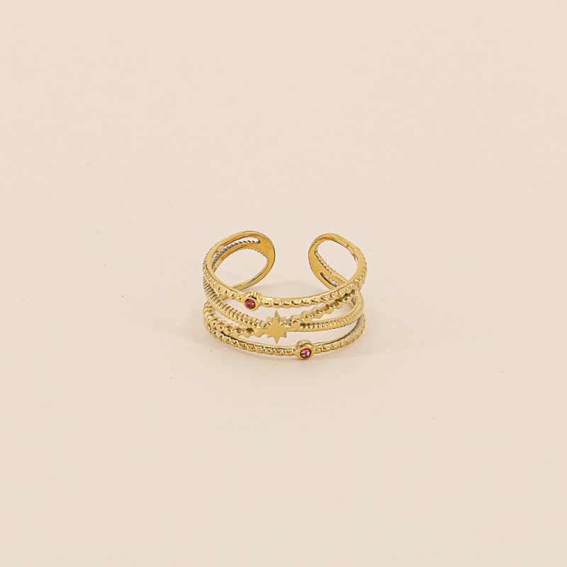Bague voie lactée strass et étoile en acier EVELINA fushia