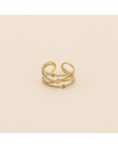 Bague voie lactée strass et étoile en acier EVELINA jaune
