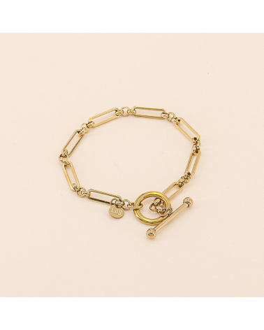 Bracelet maillons et fermoir à bascule en acier EYLEEN doré