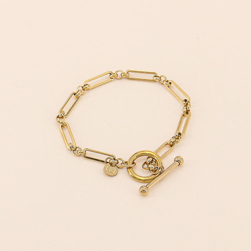 Bracelet maillons et fermoir à bascule en acier EYLEEN doré