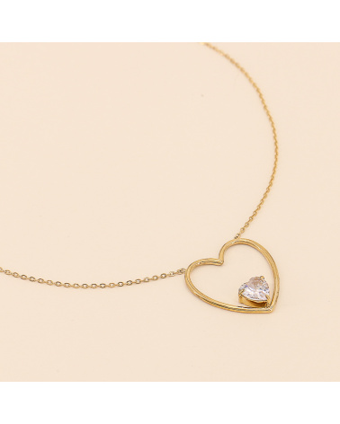 Collier pendentif coeur strass et acier FADELA doré