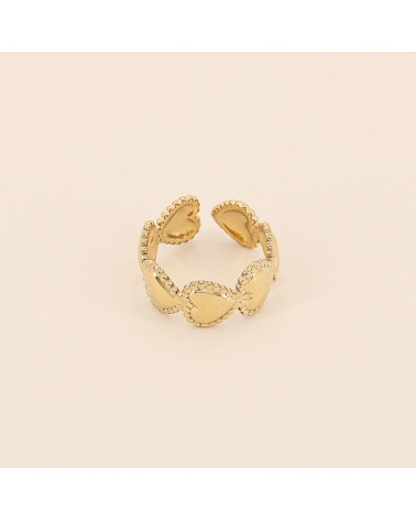 Bague couronne de coeurs en acier inoxydable EVANA doré