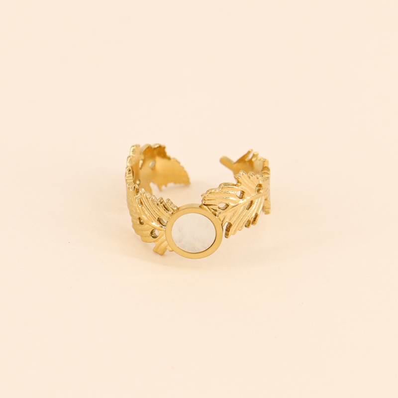 Bague couronne de plumes acier et nacre FANNY blanc