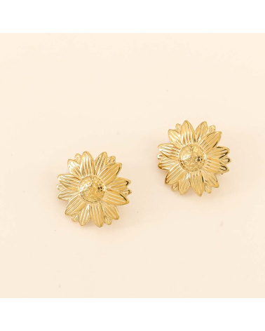 Boucles d'oreilles marguerite acier et fermoir clip FELICITY doré
