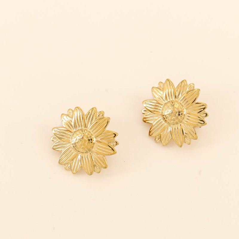 Boucles d'oreilles marguerite acier et fermoir clip FELICITY doré