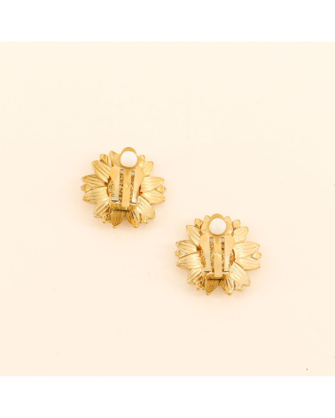Boucles d'oreilles marguerite acier et fermoir clip FELICITY doré