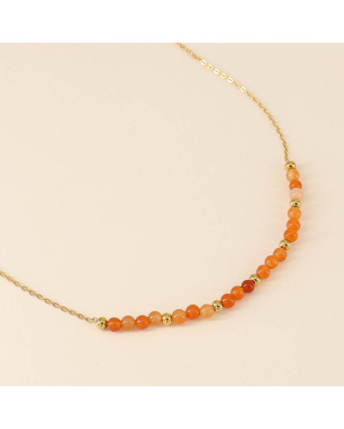 Collier acier et billes en pierres naturelles FIBY orange