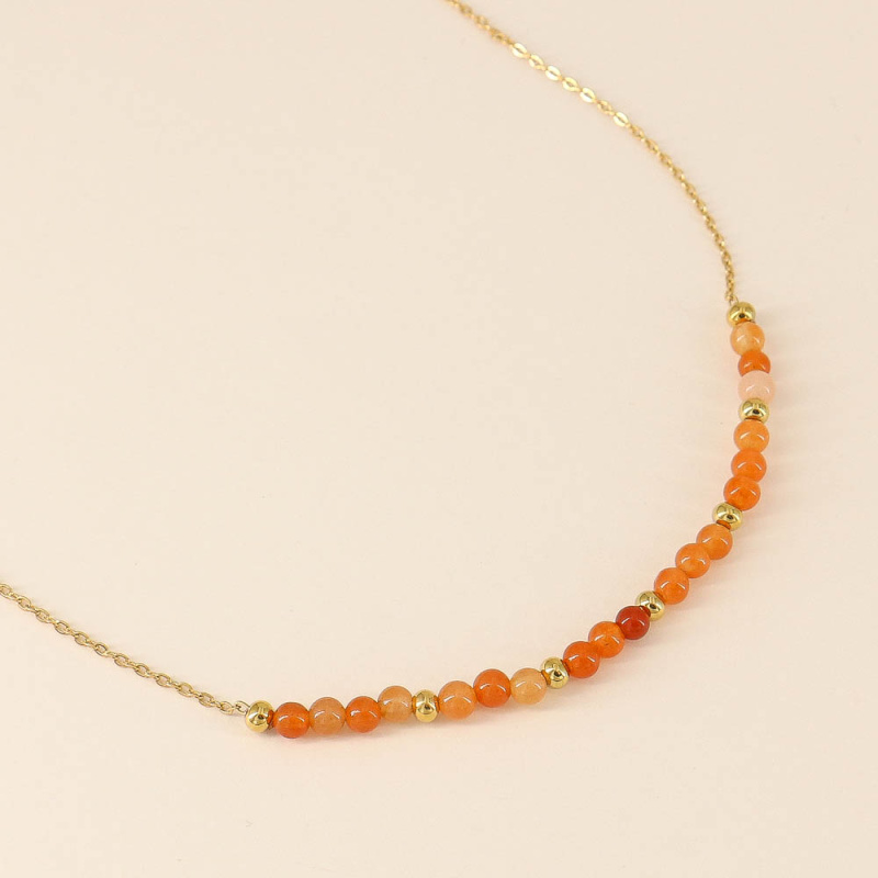 Collier acier et billes en pierres naturelles FIBY orange