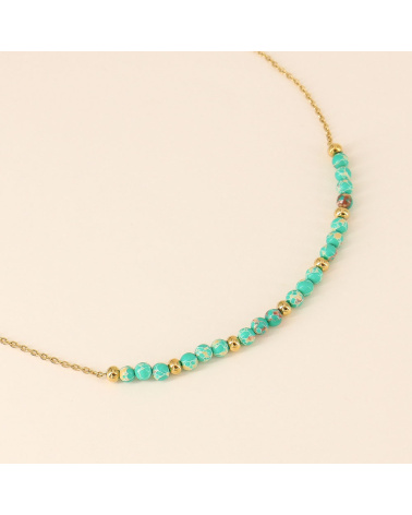 Collier acier et billes en pierres naturelles FIBY bleu turquoise