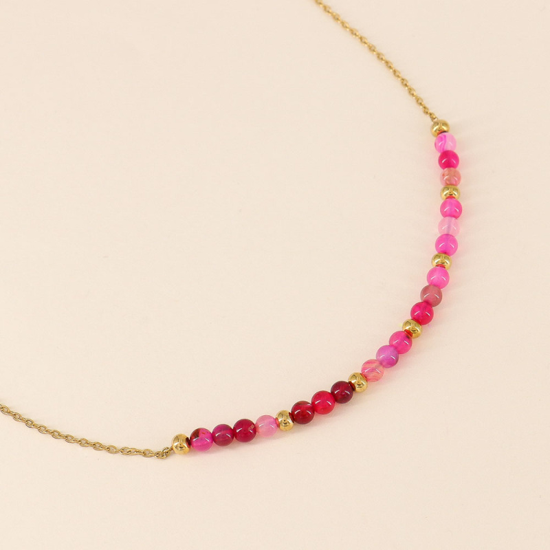 Collier acier et billes en pierres naturelles FIBY fushia