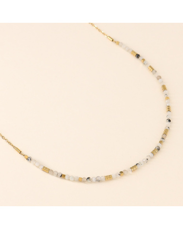 Collier en acier et pierres facettées véritables ELIONA blanc