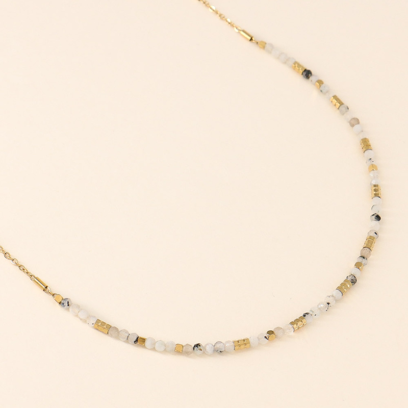 Collier en acier et pierres facettées véritables ELIONA blanc