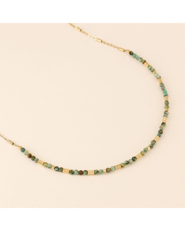 Collier en acier et pierres facettées véritables ELIONA vert foncé