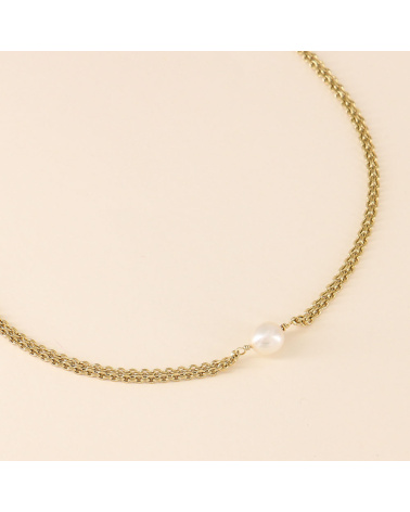 Collier court maille foxtail et perle de culture véritable FILIZ doré