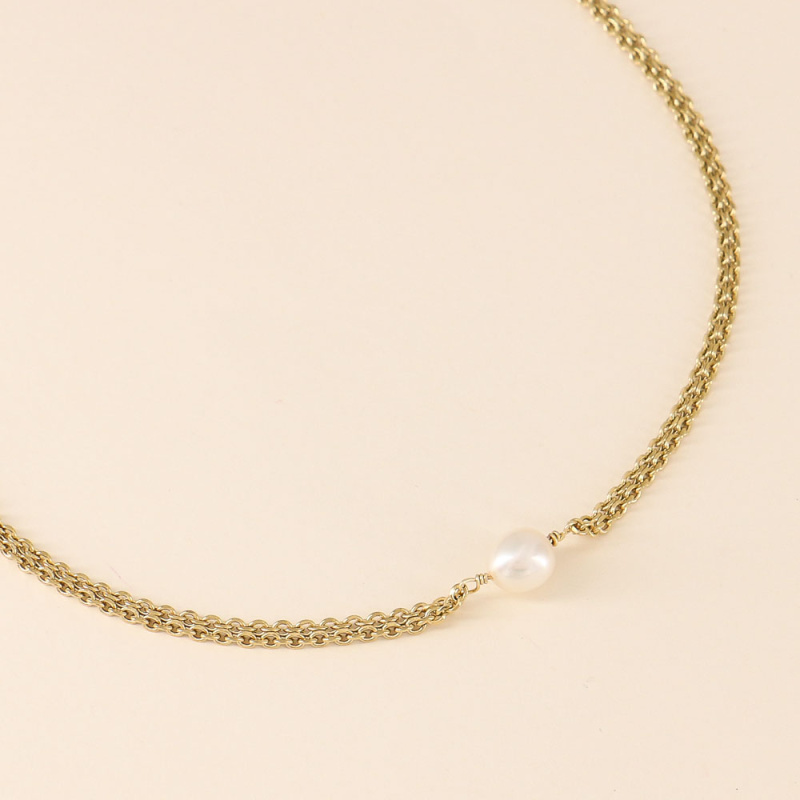 Collier court maille foxtail et perle de culture véritable FILIZ doré