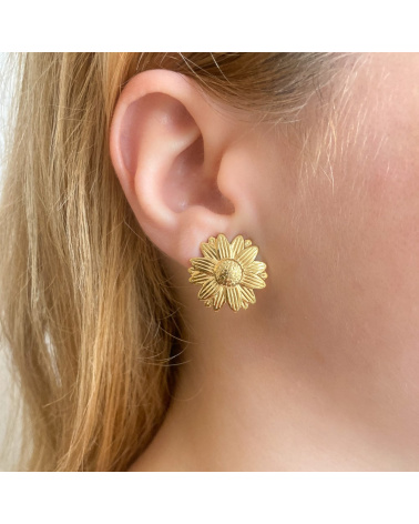 Boucles d'oreilles marguerite acier et fermoir clip FELICITY