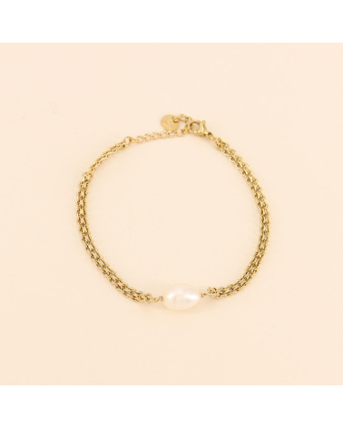 Bracelet perle d'eau douce et chaîne tricotée en acier FIORINA doré