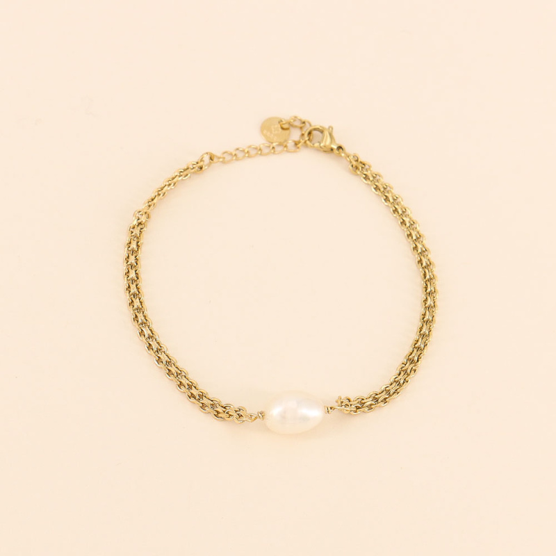 Bracelet perle d'eau douce et chaîne tricotée en acier FIORINA doré