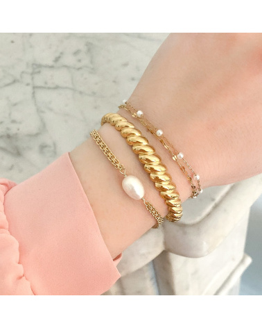 Bracelet perle d'eau douce et chaîne tricotée en acier FIORINA