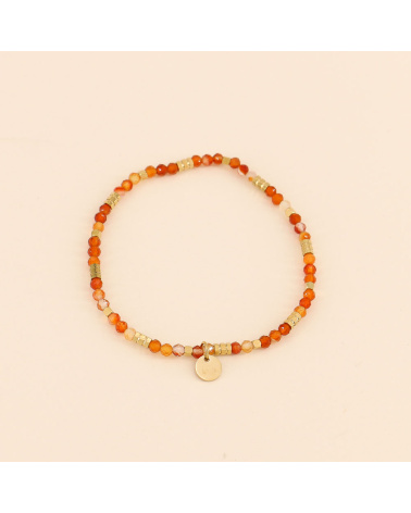 Bracelet élastique en acier et pierres véritables FLORANE orange