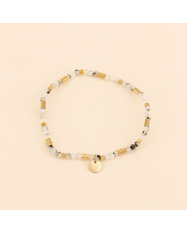 Bracelet élastique en acier et pierres véritables FLORANE
