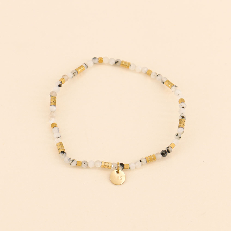 Bracelet élastique en acier et pierres véritables FLORANE