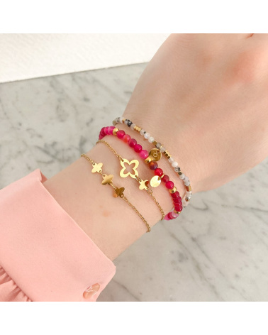 Bracelet élastique en acier et pierres véritables FLORANE