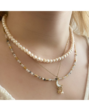 Collier en acier et pierres facettées véritables ELIONA
