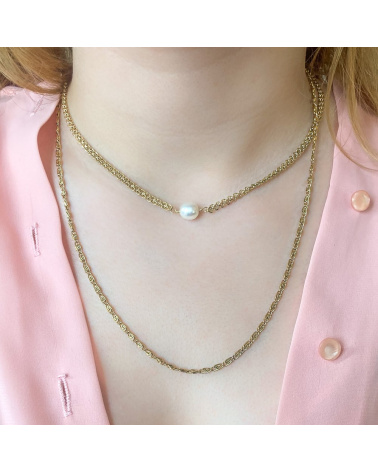 Collier court maille foxtail et perle de culture véritable FILIZ