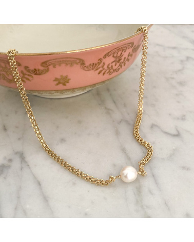 Collier court maille foxtail et perle de culture véritable FILIZ