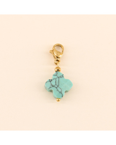 Charms porte-bonheur en howlite turquoise et acier inoxydable COURAGE