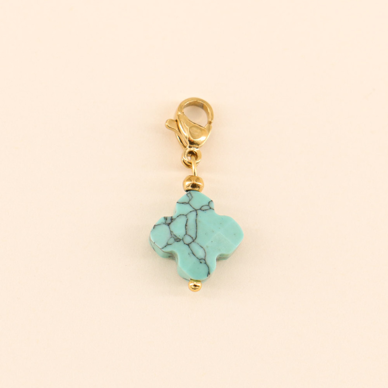 Charms porte-bonheur en howlite turquoise et acier inoxydable COURAGE