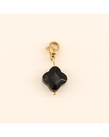 Charms porte-bonheur en agate noire et acier inoxydable DETERMINATION