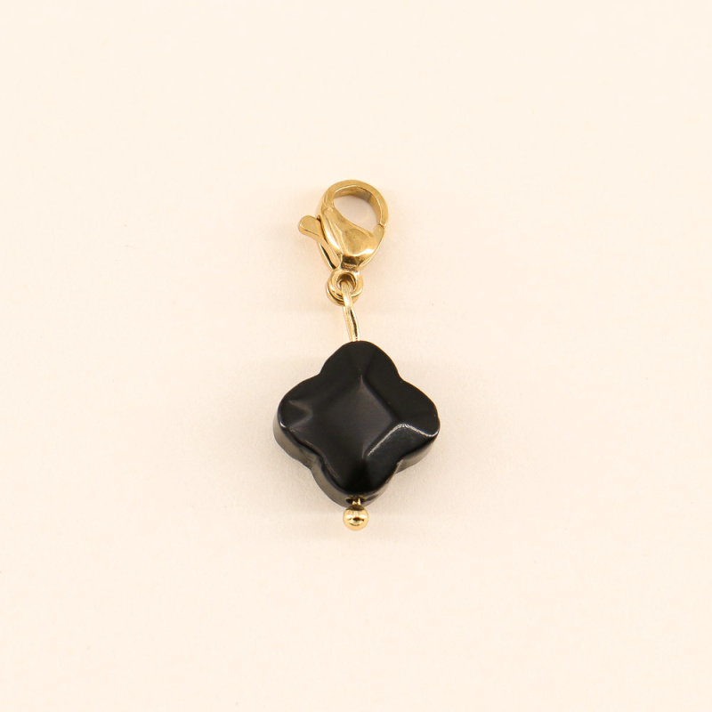 Charms porte-bonheur en agate noire et acier inoxydable DETERMINATION