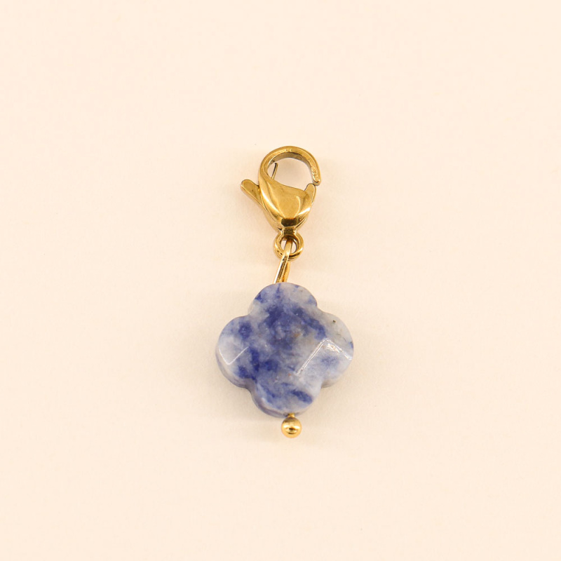 Charm Trèfle En sodalite Et Acier COMMUNICATION