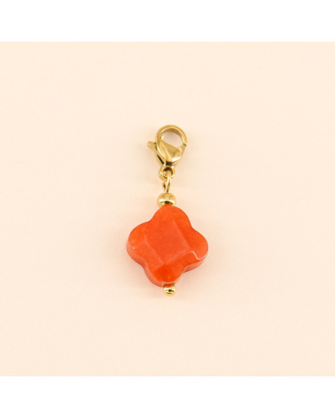 Charm Trèfle En agate orange Et Acier JOIE