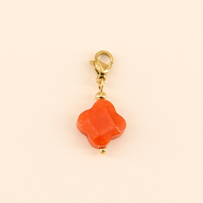 Charm Trèfle En agate orange Et Acier JOIE