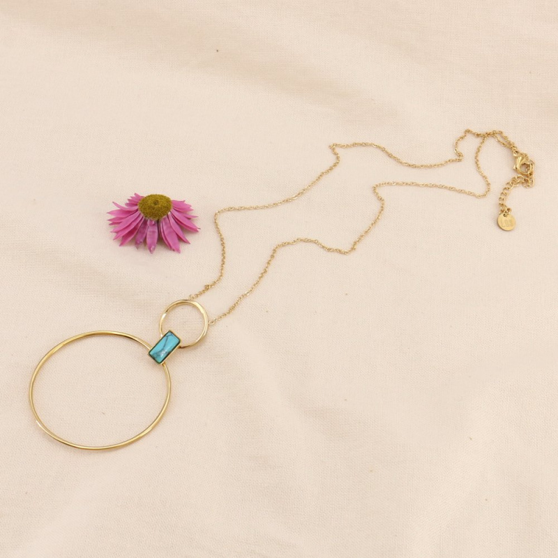 Collier double anneaux FORTUNA bleu turquoise
