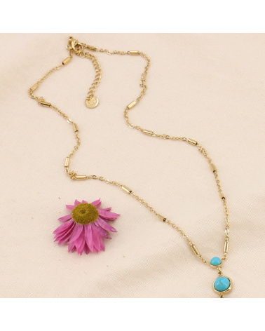 Collier forme Y pierres et acier FOZIA bleu turquoise