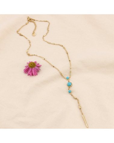 Collier forme Y pierres et acier FOZIA bleu turquoise