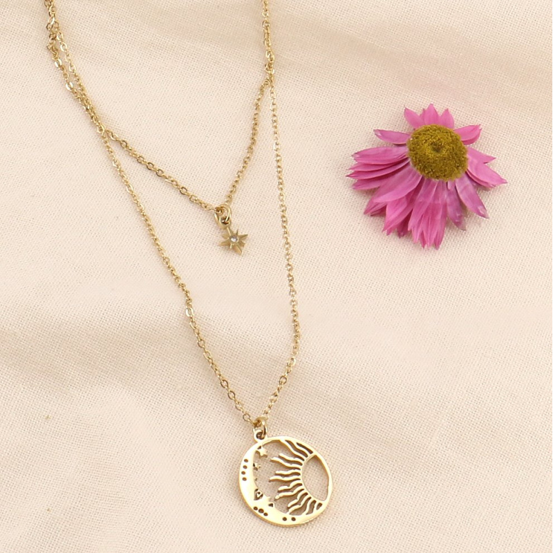 Collier astral lune et soleil FRANCESCA doré