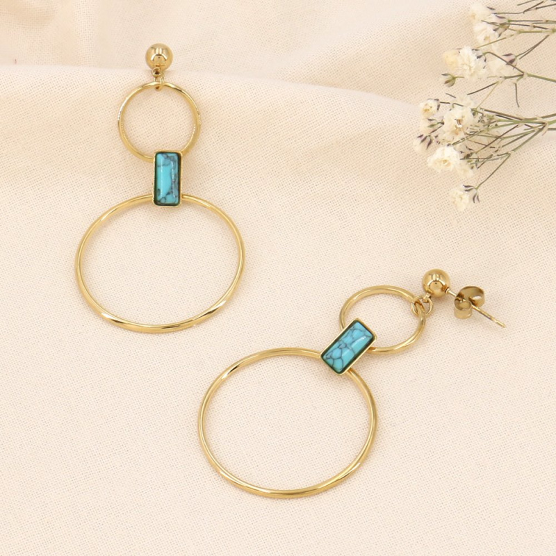 Boucles d'oreilles pendantes en acier FYONA bleu turquoise