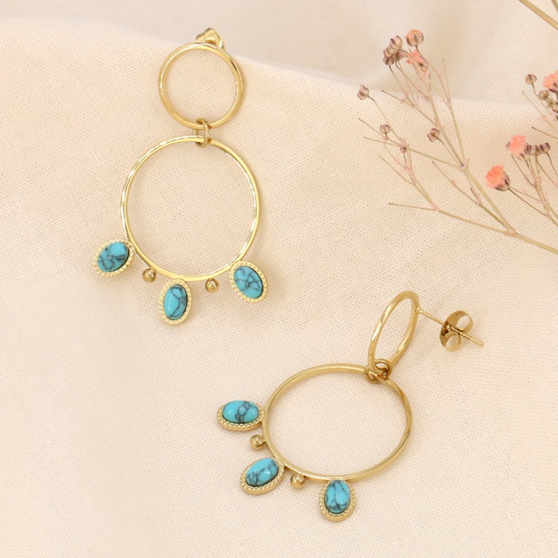 Boucles d'oreilles talismans pierres FELICIA bleu turquoise