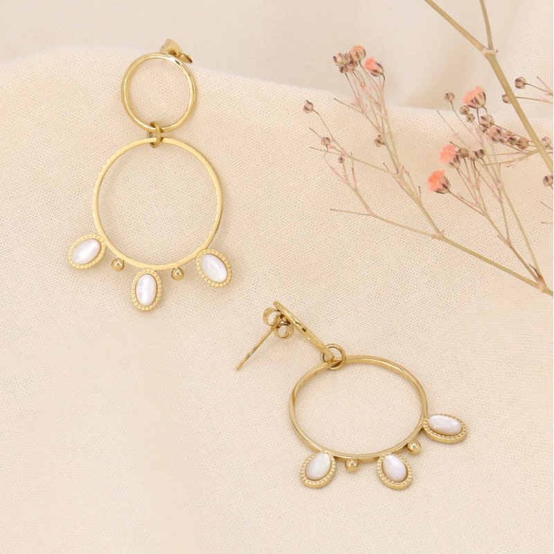 Boucles d'oreilles talismans pierres FELICIA blanc