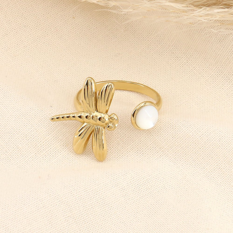 Bague libellule acier et pierre GALADRIEL-nacre