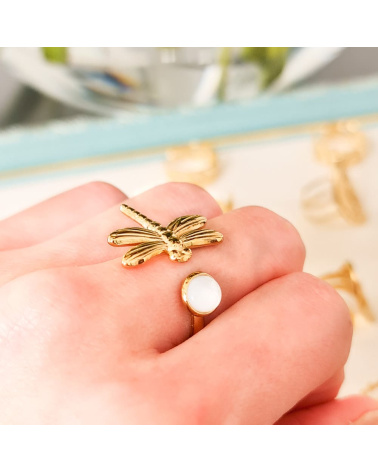 Bague libellule acier et pierre GALADRIEL-nacre