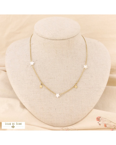 Collier étoiles nacre et acier FLORENTINE-blanc