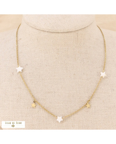 Collier étoiles nacre et acier FLORENTINE-blanc